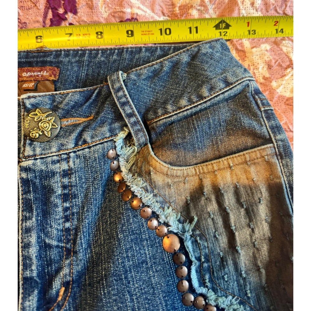 Chagall Y2K Fairycore Grunge Embellished Bootcut Flare Jeans XS Tall & Crop Top - Picture 7 of 9